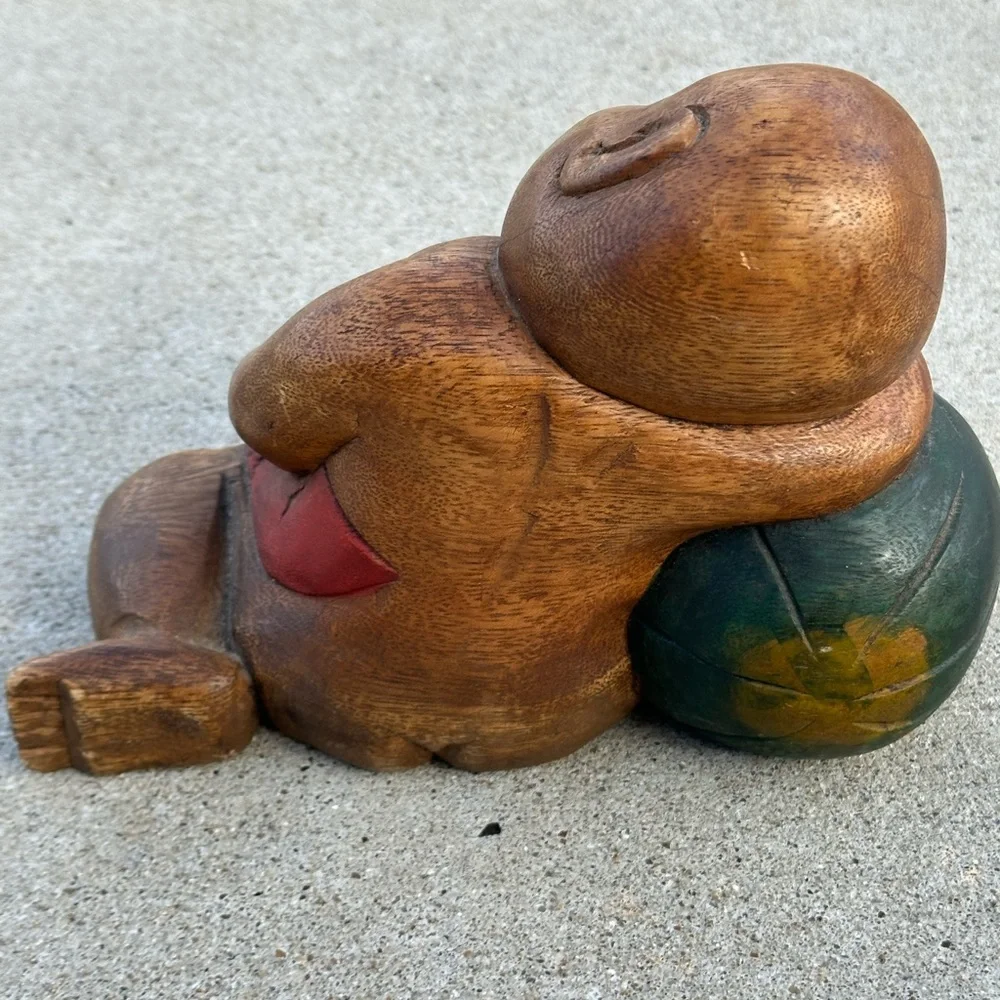 Handcrafted Wooden Sleeping child Monk bookend